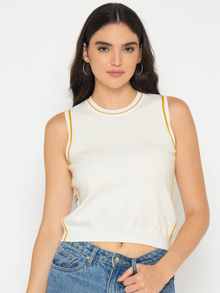 Madame Contrast Trim Yellow Knitted Top