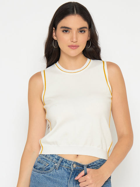 Madame Contrast Trim Yellow Knitted Top