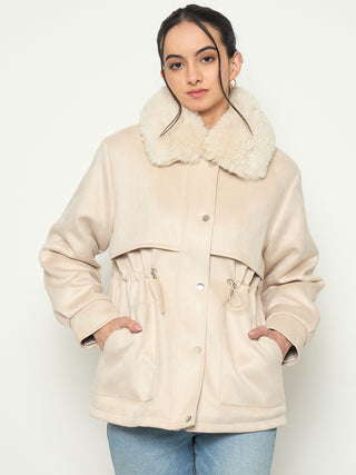 Madame Faux Fur Collar Beige Jacket