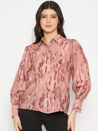 Madame All Over Printed Nylon Blend Pink Shirt