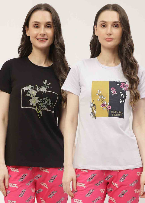 mSECRET Graphic Print Black & White Combo T-shirt
