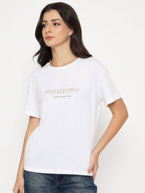 Madame Tyopgraphy Print White Cotton T-shirt