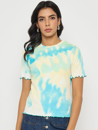 Madame Tie-Dye Lettuce Hem Aqua Blue T-Shirt