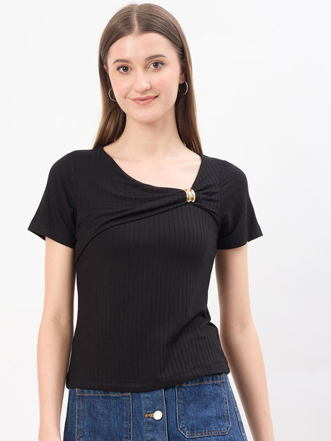 Madame Black Rayon Drape Top