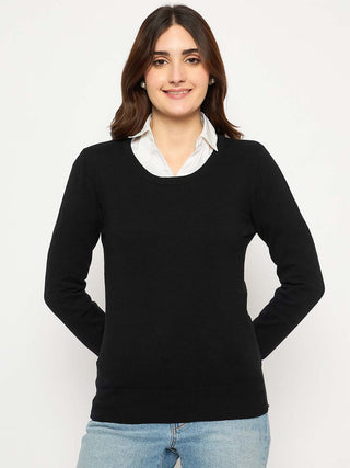 Madame Round Neck Ribbed Cuff Black Sweater