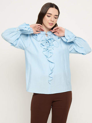 Madame Double Breasted Blue Tencel Blend Top