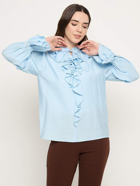 Madame Double Breasted Blue Tencel Blend Top