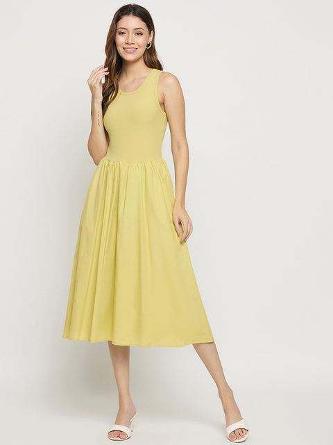 Madame Mint Cotton Sleeveless Fit and Flare Midi Dress