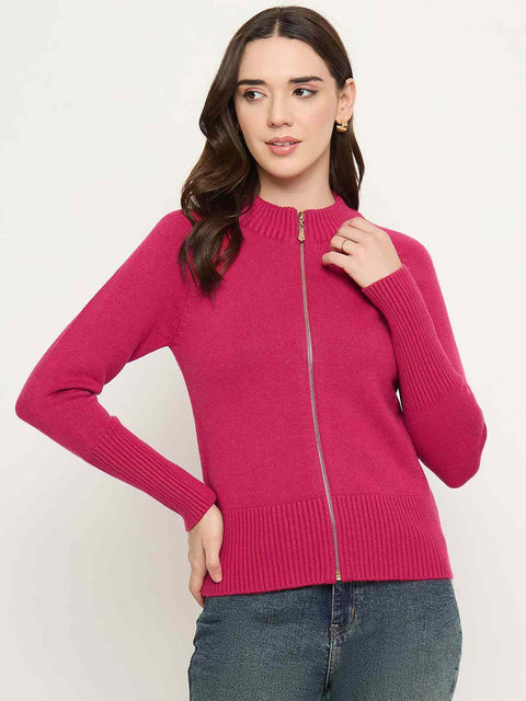 Madame Mock Neck Fuschia Pink Cardigan