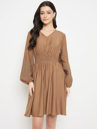 Madame Brown Rayon Nylon Blend Embroidered Dress