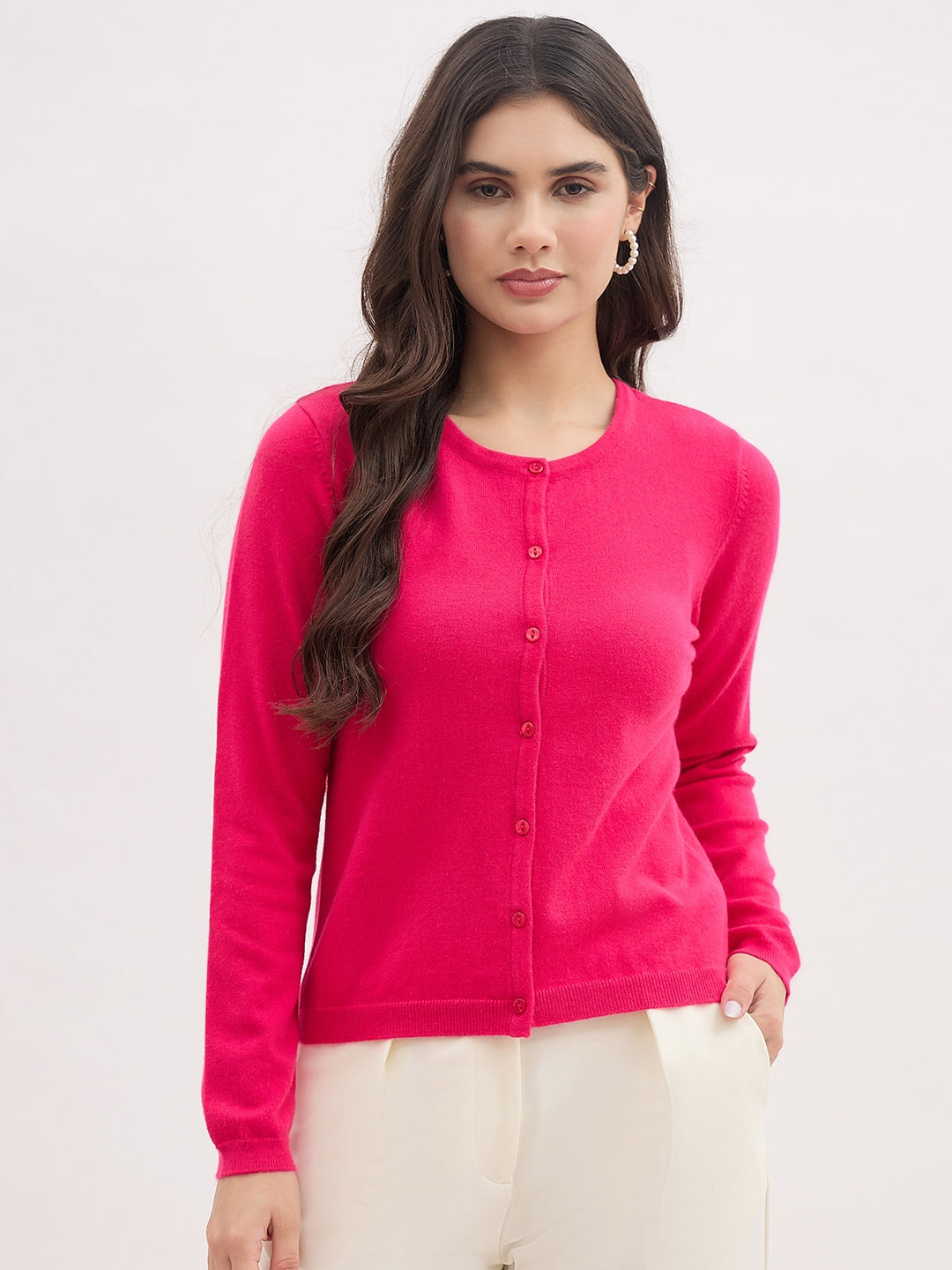 Madame Crew Neck Hot Pink Cardigan color swatch