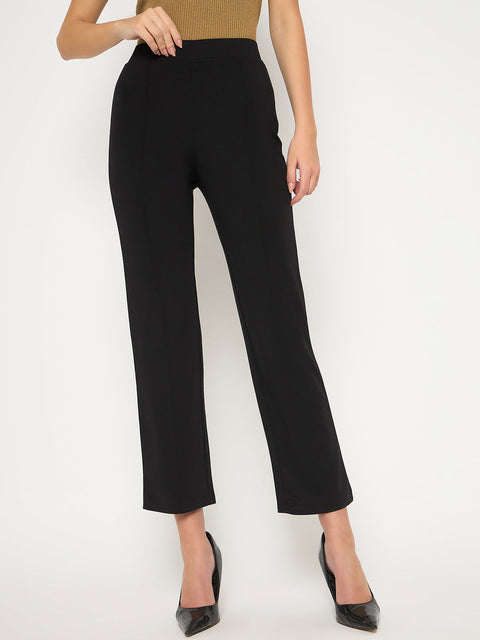 Madame Rayon Blend Pleated Straight Fit Black Jeggings
