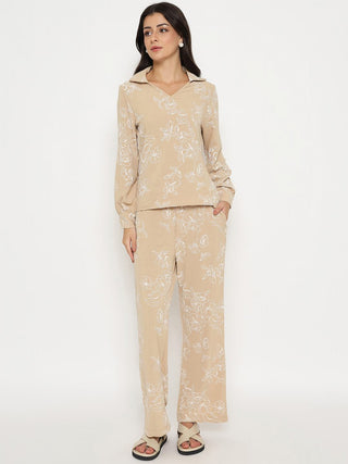 Madame Floral Print Top and Bottoms Beige Co-ord Set