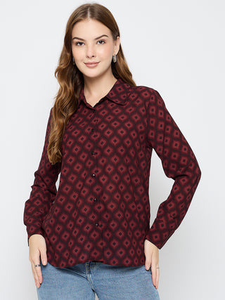 Madame Geometric Print Wine Red Shirt
