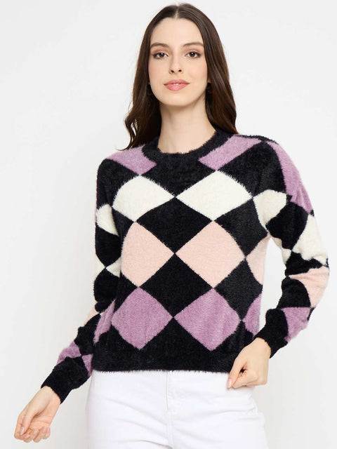 Madame Geometric Print Black Sweater