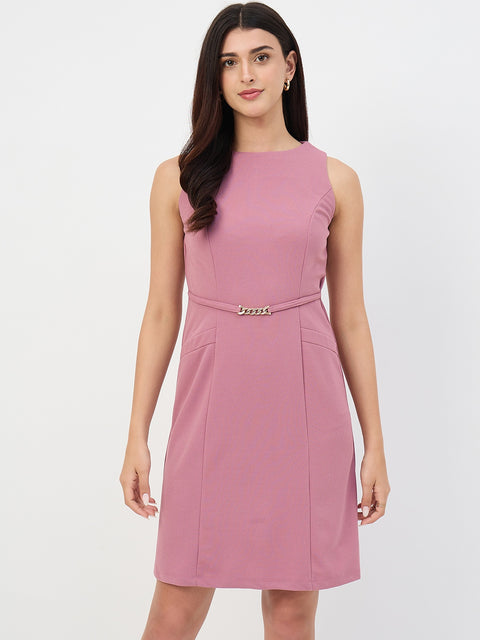 Madame Dusty Pink Belted Sheath Dress