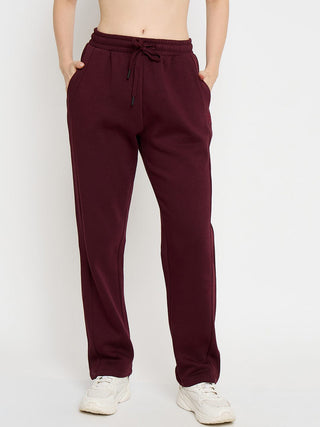 mSECRET Solid Cotton Blend Wine Red Track Bottoms