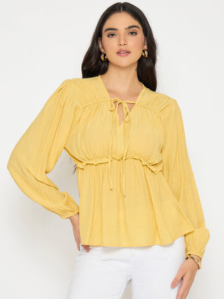 Madame Cinch Waist Yellow Peplum Top