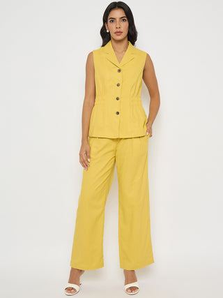 Madame Mustard Yellow Sleeveless Vest and Trousers Co-ord Set