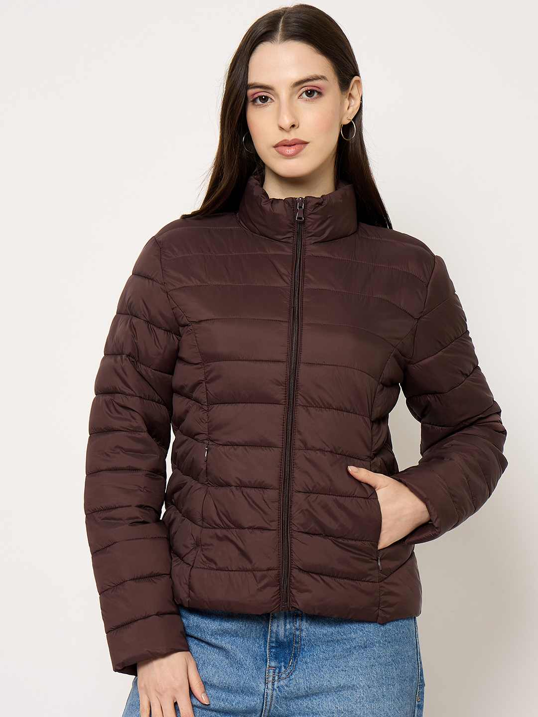 Madame Quilted Brown Puffer Jacket color swatch