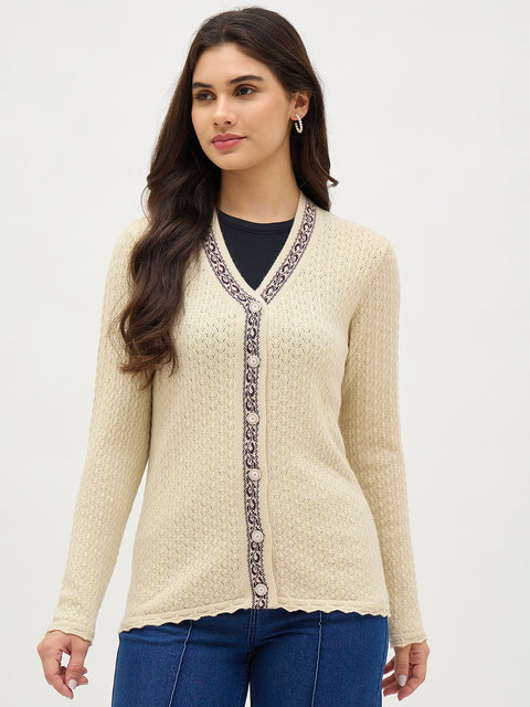 Madame Beige Contrast Detail Cardigan