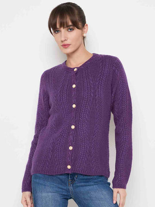 Madame Cable Knit Plum Acrylic Blend Cardigan
