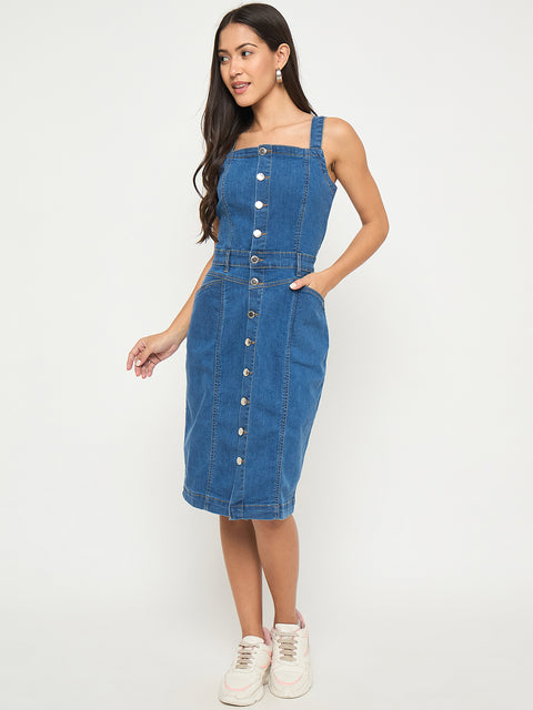 Madame Divided Buttoned Mid Blue Denim Mini Bodycon Dress