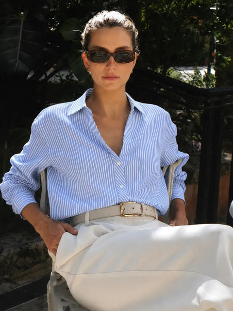 Madame Sky Blue Textured Shirt