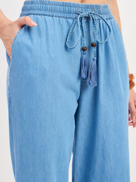Madame Mid Blue Cotton Short Sleeve Co-ord Set Top
