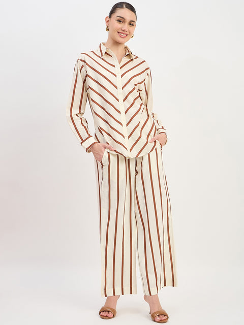Madame Brown Viscose Collared Full Sleeve Co-ord Set