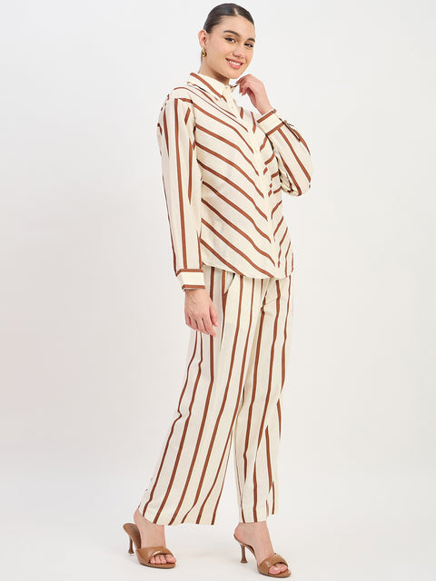 Madame Brown Viscose Collared Full Sleeve Co-ord Set