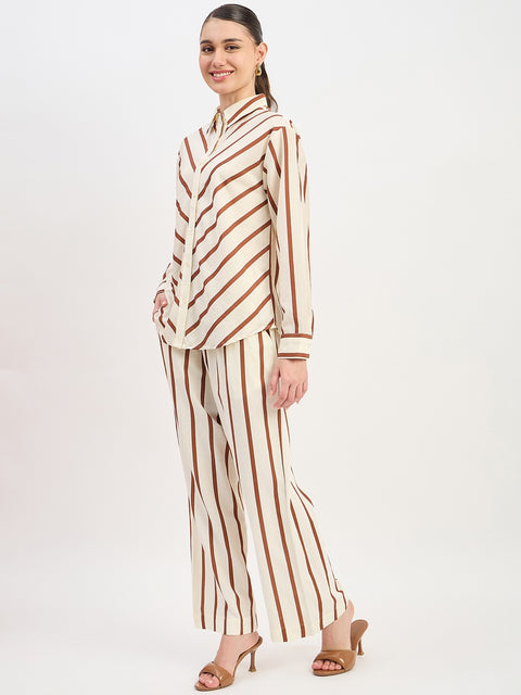 Madame Brown Viscose Collared Full Sleeve Co-ord Set