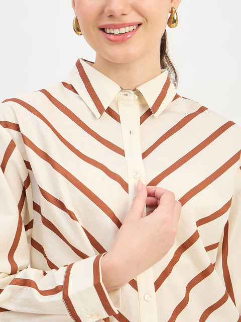 Madame Brown Viscose Collared Full Sleeve Co-ord Set