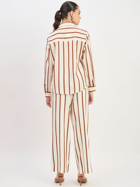 Madame Brown Viscose Collared Full Sleeve Co-ord Set