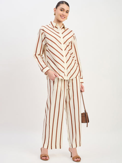 Madame Brown Viscose Collared Full Sleeve Co-ord Set