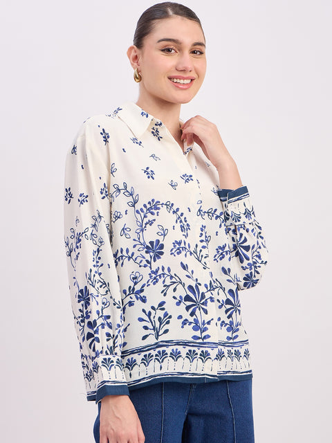 Madame Blue Printed Full Sleeve Shirt