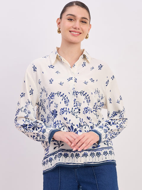 Madame Blue Printed Full Sleeve Shirt