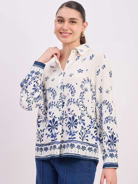 Madame Blue Printed Full Sleeve Shirt