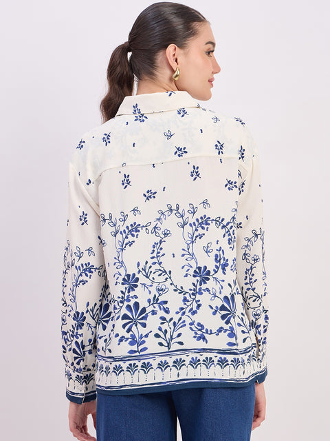 Madame Blue Printed Full Sleeve Shirt