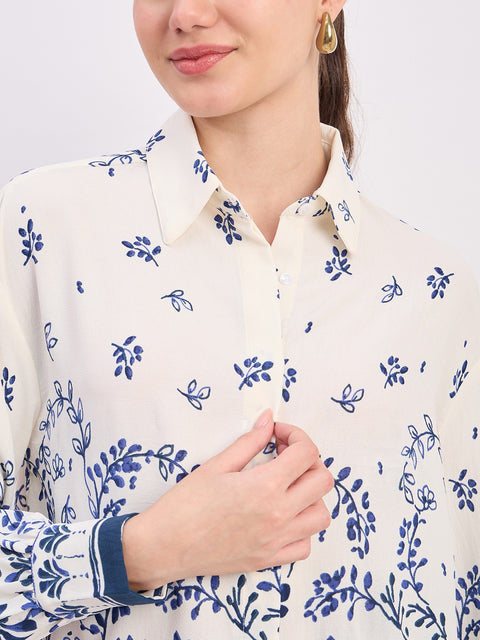 Madame Blue Printed Full Sleeve Shirt