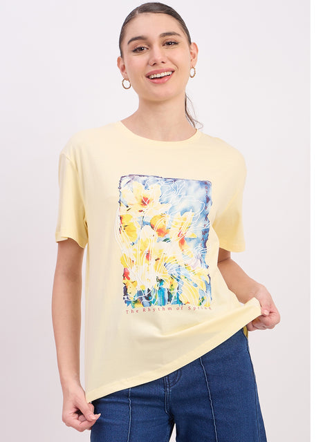 Madame Yellow Graphic Print Cotton T-shirt