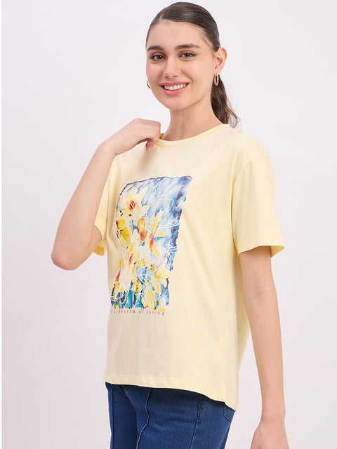Madame Yellow Graphic Print Cotton T-shirt