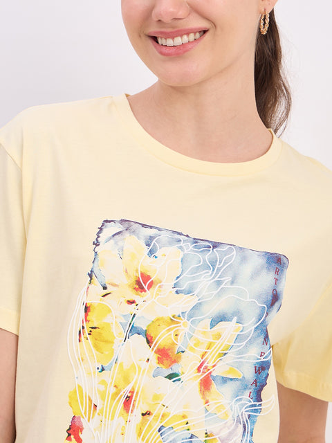 Madame Yellow Graphic Print Cotton T-shirt