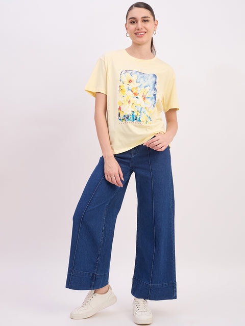 Madame Yellow Graphic Print Cotton T-shirt