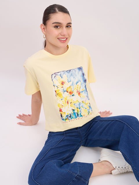 Madame Yellow Graphic Print Cotton T-shirt