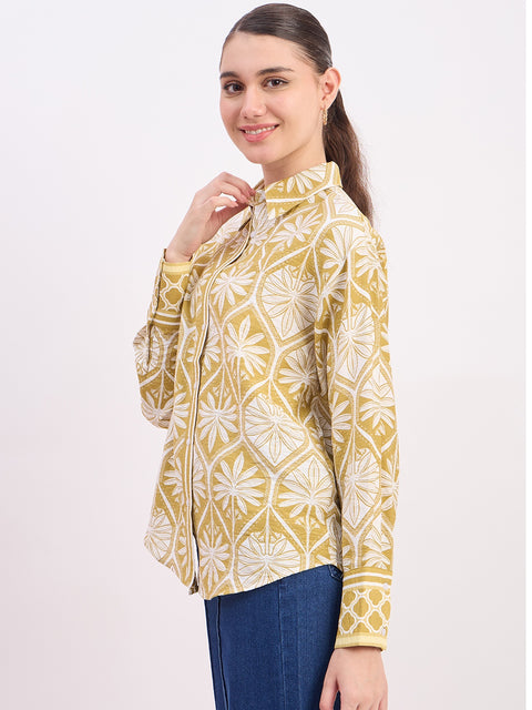 Madame Green Printed Rayon Full Sleeve Shirt