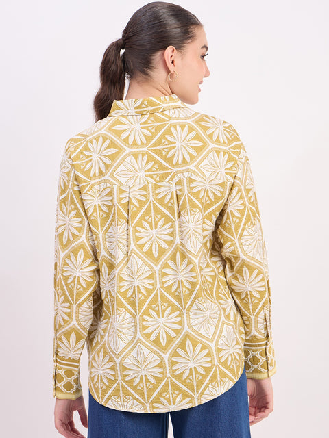 Madame Green Printed Rayon Full Sleeve Shirt