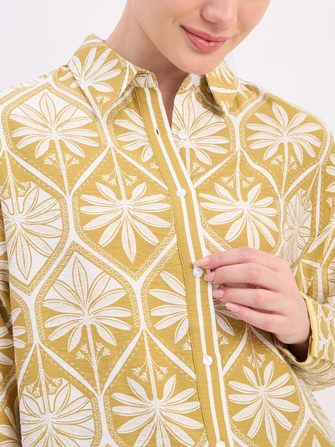 Madame Green Printed Rayon Full Sleeve Shirt