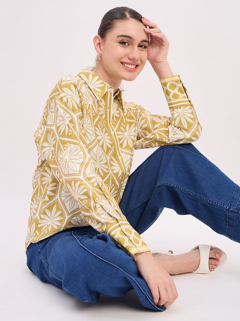 Madame Green Printed Rayon Full Sleeve Shirt