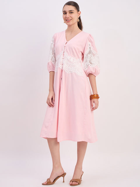 Madame Powder Pink Rayon Linen Midi Dress